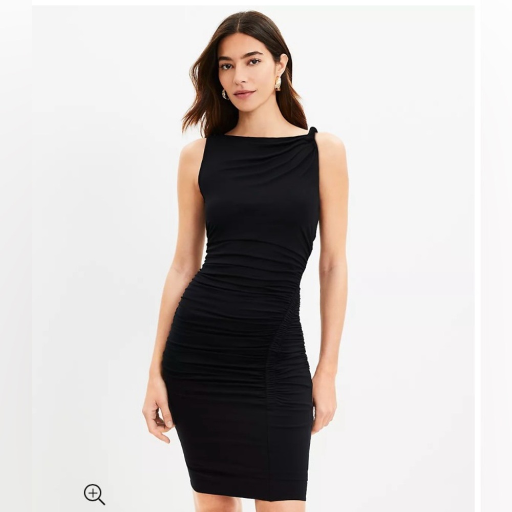 Loft NWT Asymmetrical Neck Ruched Mini Dress, Size 6, Black